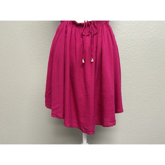 Indah Tahani Drape Neck Strappy Back Fuchsia Flowy Mini Dress Size Large - Picture 5 of 13